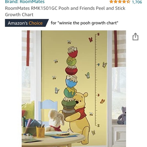 Winnie the Pooh Growth Chart Wall Decal - Picture 1 of 4